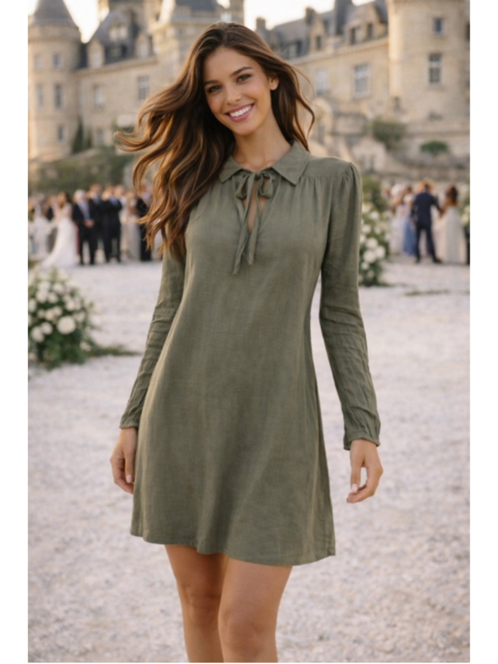 Listicle Olive Cotton Gauze Mini Dress Cottagecore Quiet Luxury Boho Quiet Luxur